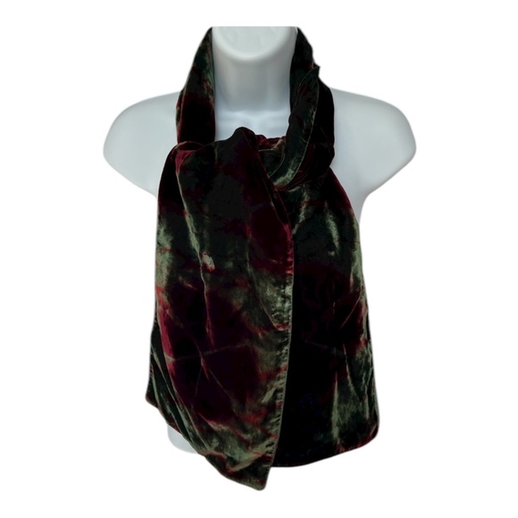 Genevieve Dion Scarf Velour Green & Red Iridescent Rectangle 8" x 68" Canada - Picture 1 of 6